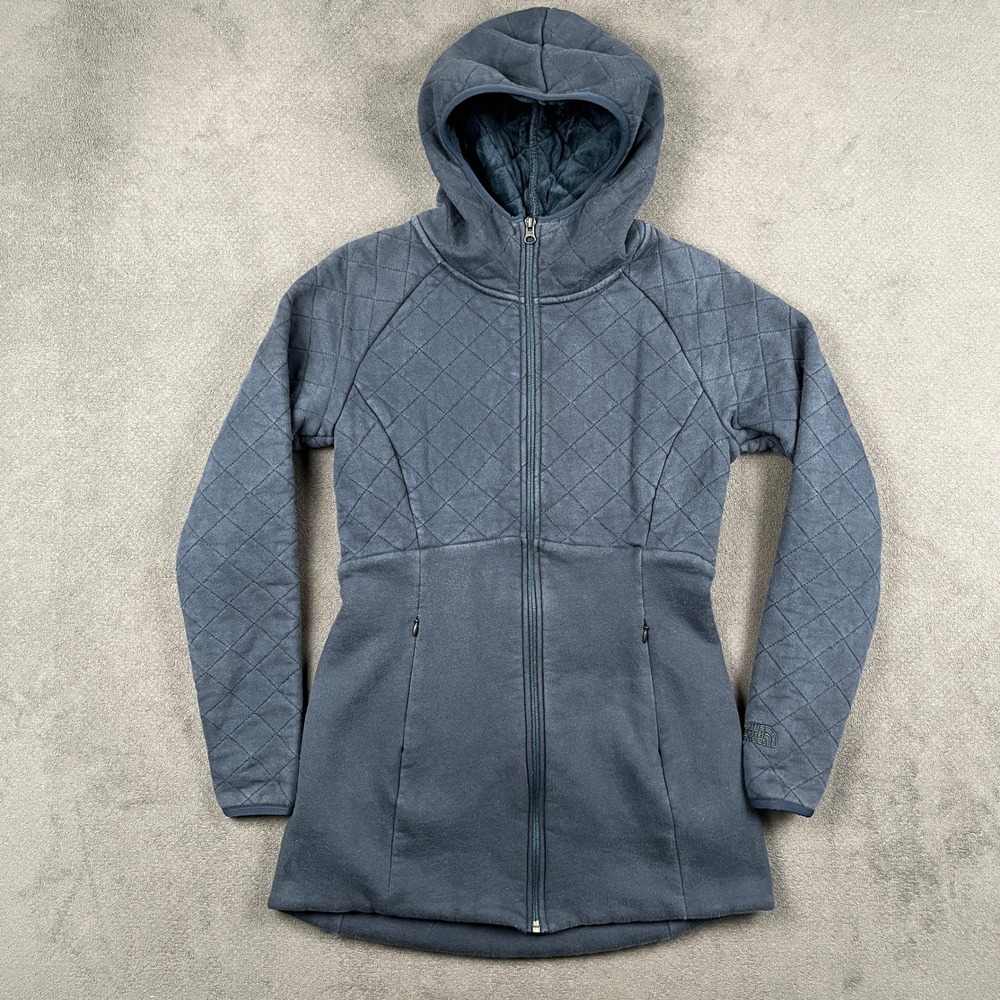 The North Face Caroluna Hooded Jacket Womens Small Navy Full Zip Quilted Fleece
